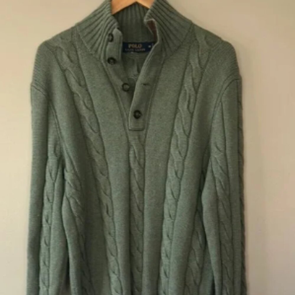 Polo by Ralph Lauren Men's‎ Green Cable Knit Sweater Sz M Silk/Cashmere Blend